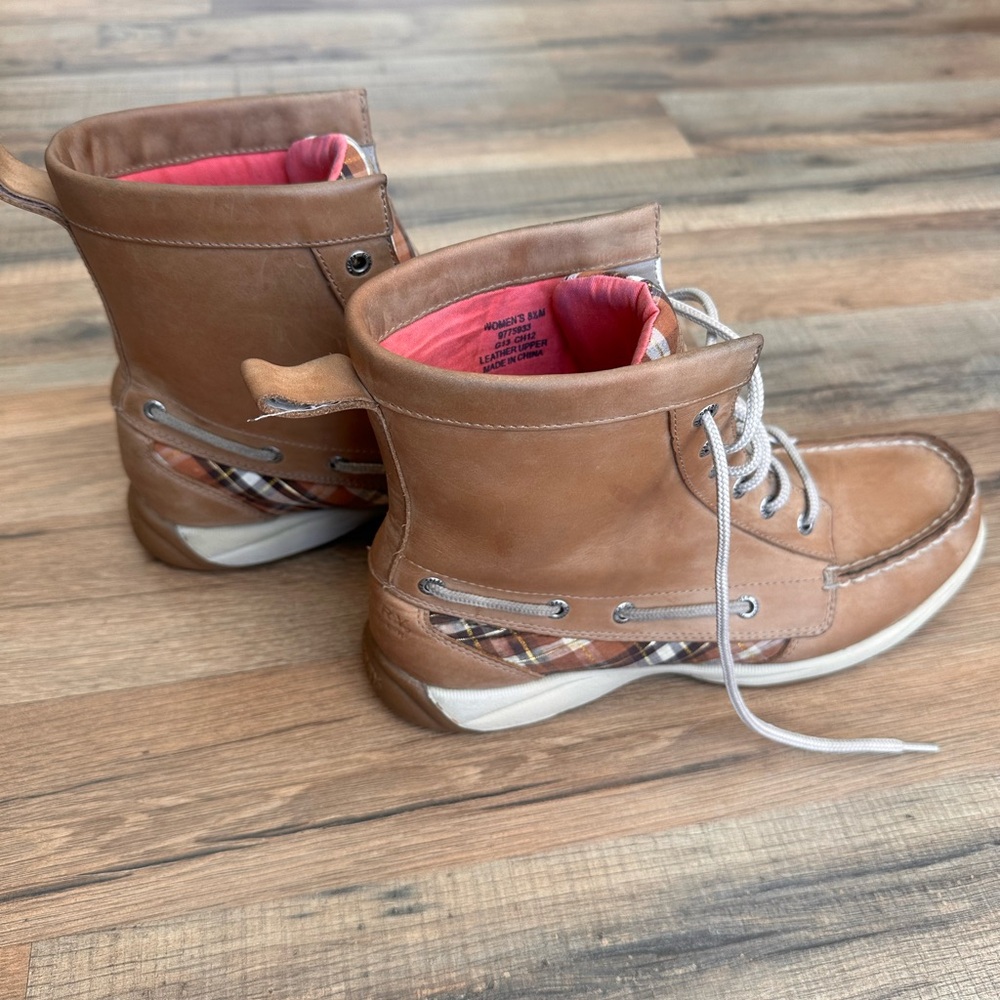 Sperry Women’s Top Sider Tan Leather Lace Up Boots with Plaid Accent 8.5 - Picture 5 of 11